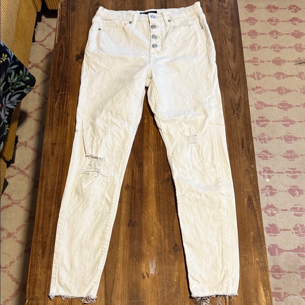 Banana Republic White Distressed Button-Fly Jeans